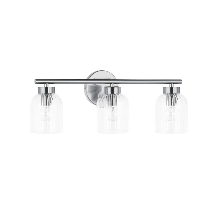 3 Light Incandescent  Vanity Polished Chrome W/ Clear Ribbed Glass by Dainolite