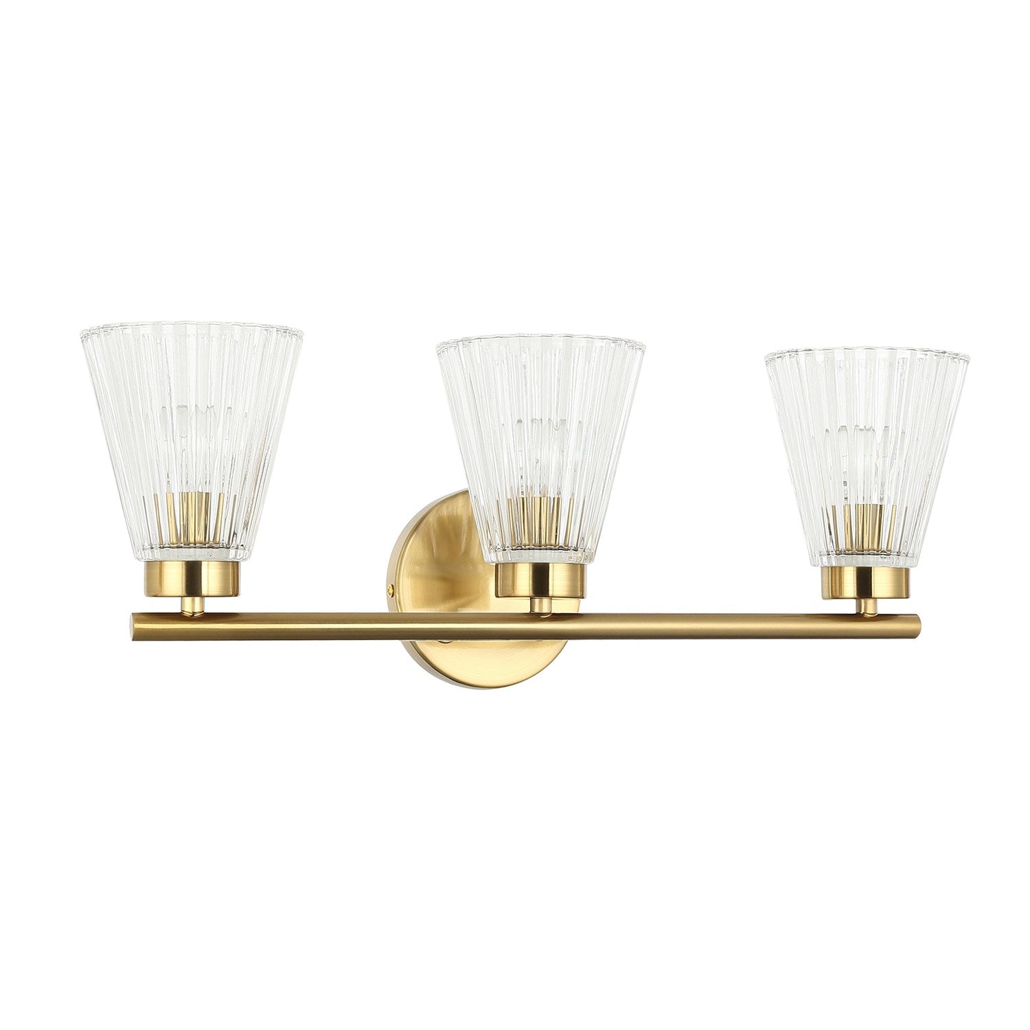 3 Light Incandescent Vanity Aged Brass With Clear Ribbed Glass by Dainolite