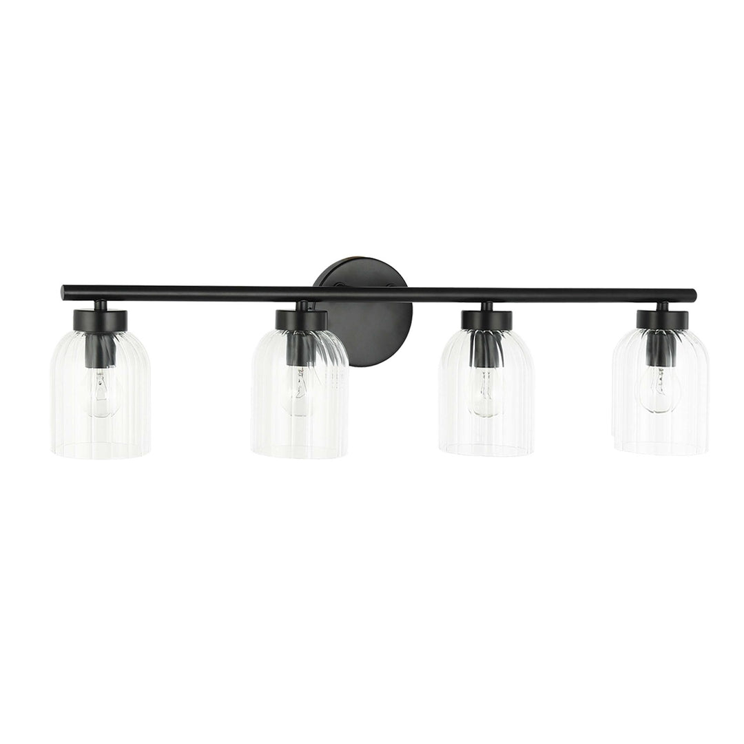 4 Light Incandescent  Vanity Matte Black W/ Clear Ribbed Glass by Dainolite