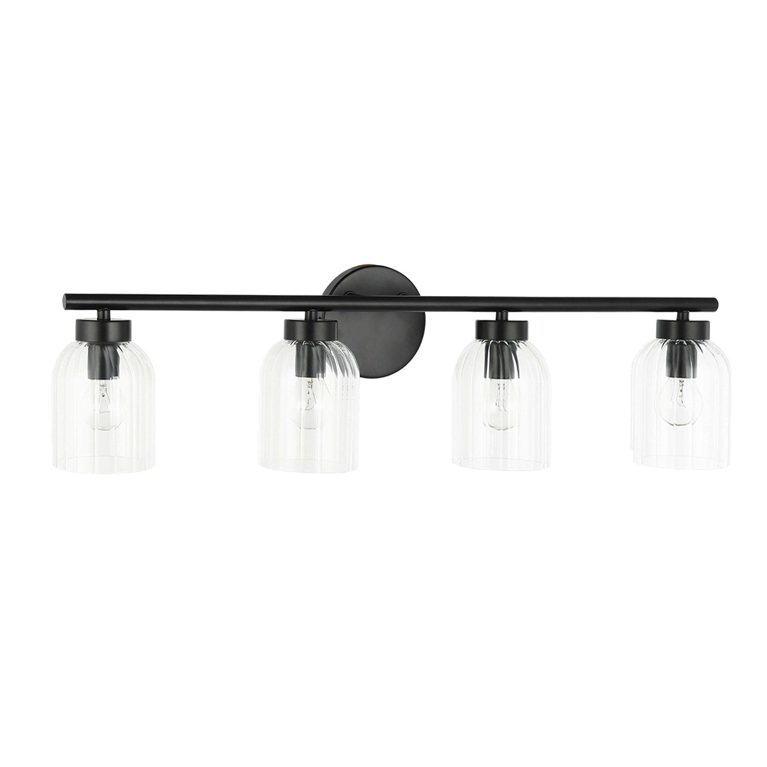 4 Light Incandescent  Vanity Matte Black W/ Clear Ribbed Glass by Dainolite