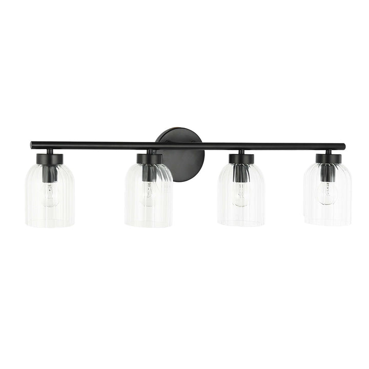 4 Light Incandescent  Vanity Matte Black W/ Clear Ribbed Glass by Dainolite