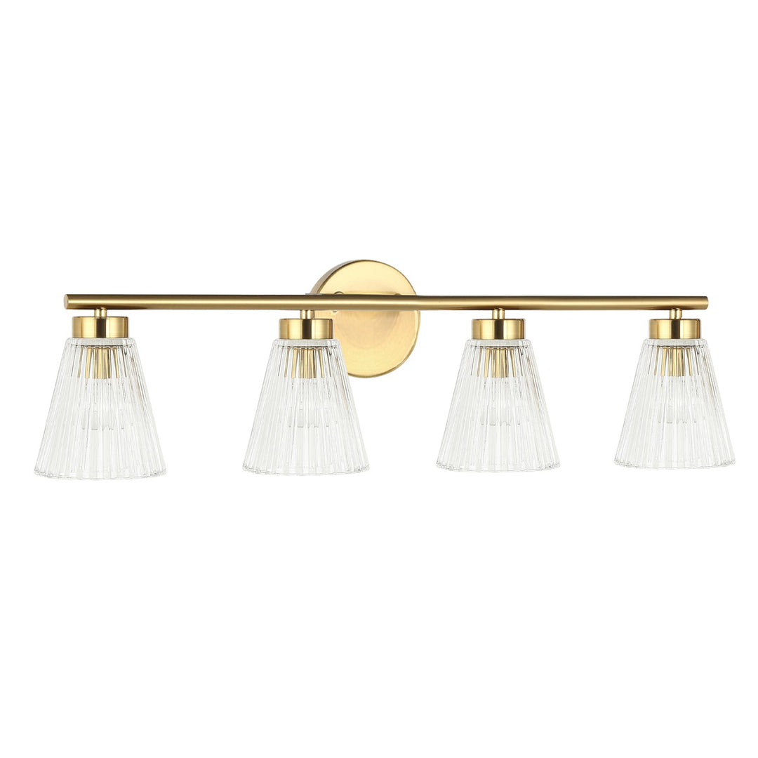 4 Light Incandescent Vanity Aged Brass With Clear Ribbed Glass by Dainolite