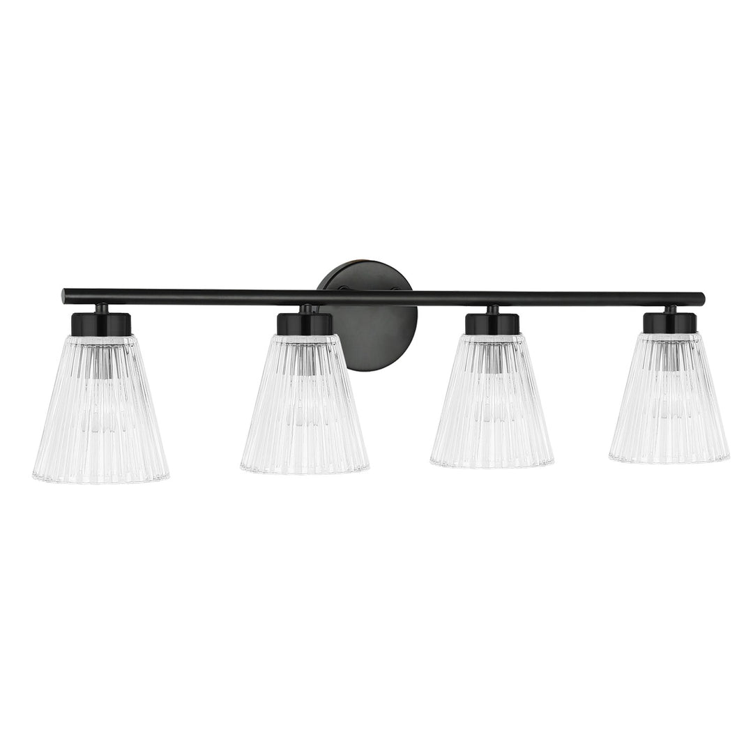 4 Light Incandescent Vanity Matte Black With Clear Ribbed Glass by Dainolite