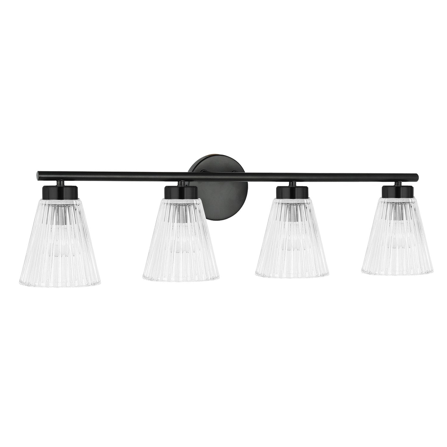 4 Light Incandescent Vanity Matte Black With Clear Ribbed Glass by Dainolite
