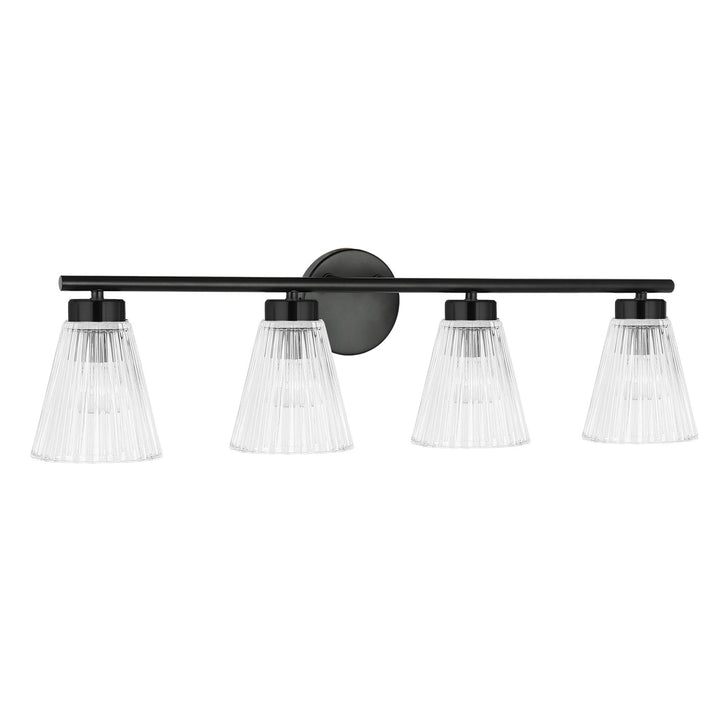 4 Light Incandescent Vanity Matte Black With Clear Ribbed Glass by Dainolite