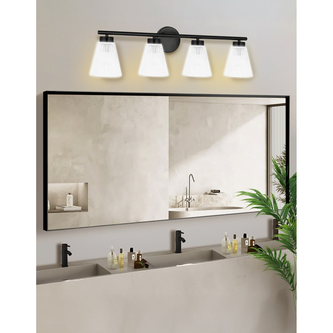 4 Light Incandescent Vanity Matte Black With Clear Ribbed Glass