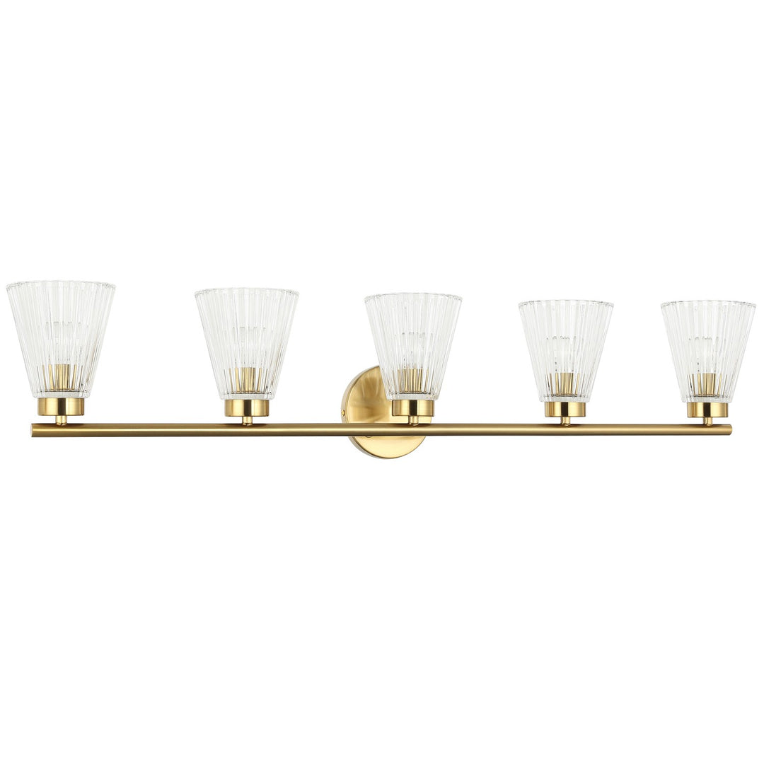 5 Light Incandescent Vanity Aged Brass With Clear Ribbed Glass by Dainolite