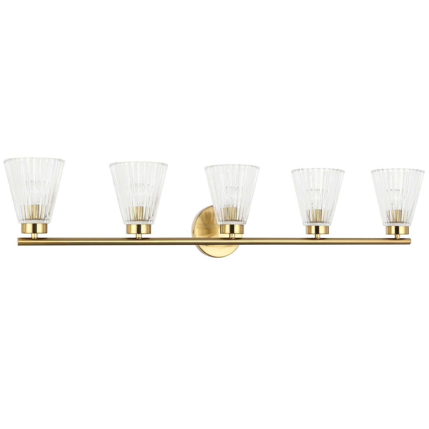 5 Light Incandescent Vanity Aged Brass With Clear Ribbed Glass by Dainolite