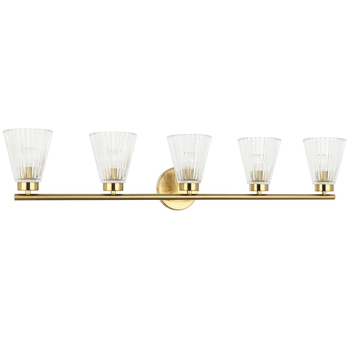 5 Light Incandescent Vanity Aged Brass With Clear Ribbed Glass by Dainolite