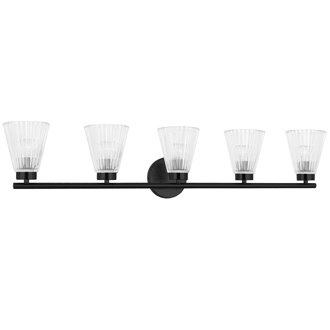5 Light Incandescent Vanity Matte Black With Clear Ribbed Glass by Dainolite