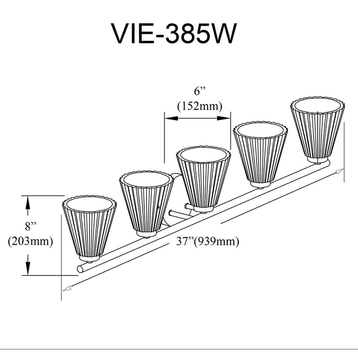 5 Light Incandescent Vanity Matte Black With Clear Ribbed Glass