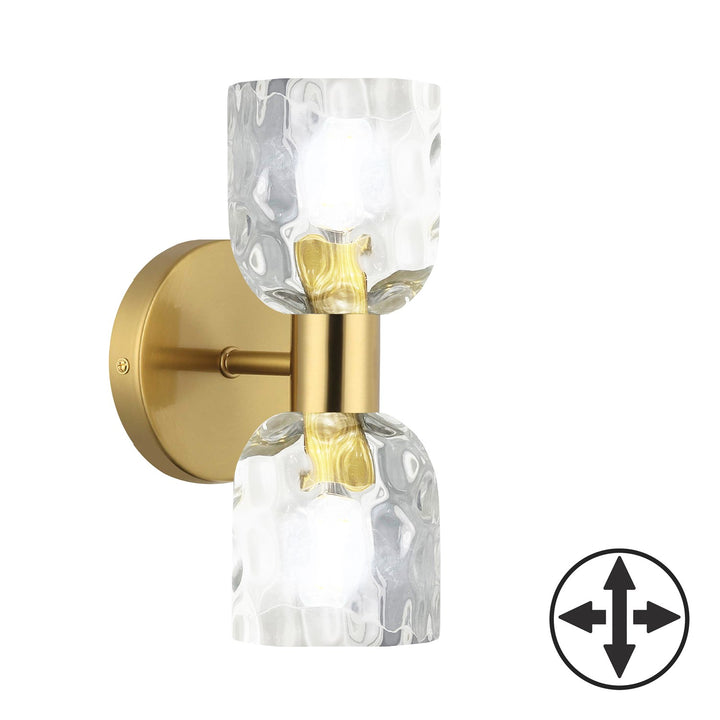 2 Light Aged Brass Wall Sconce W/ Clear Water Glass by Dainolite