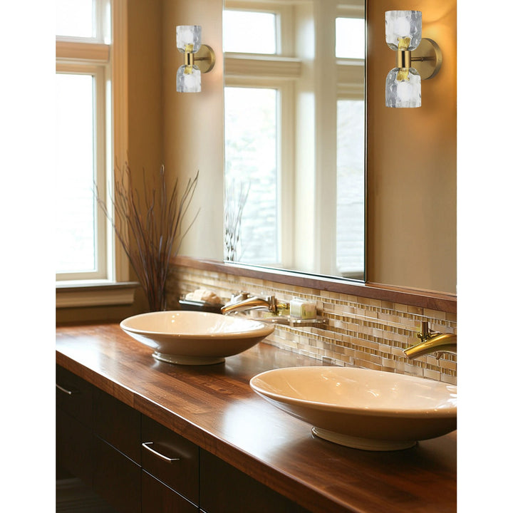 2 Light Aged Brass Wall Sconce W/ Clear Water Glass