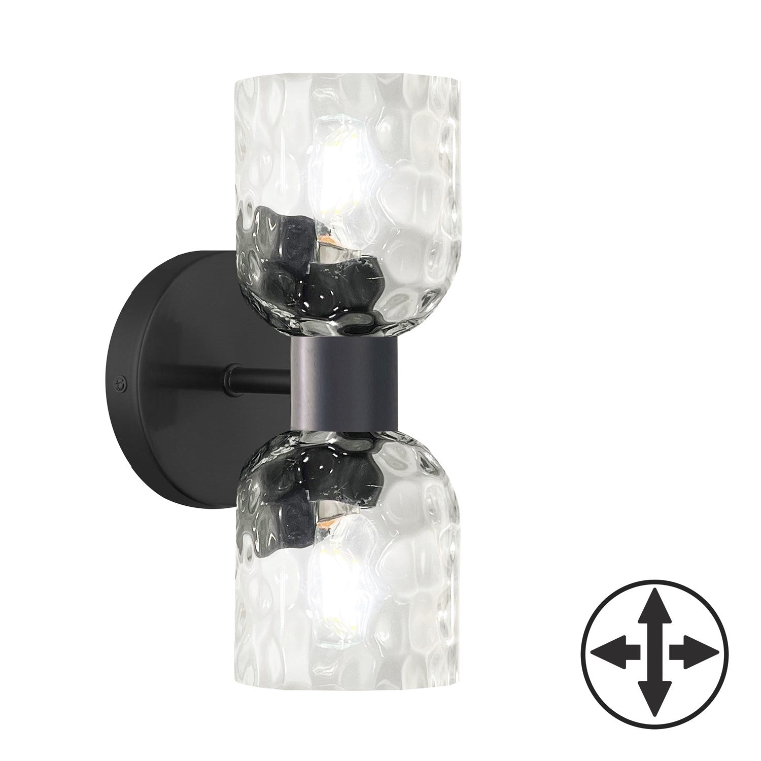 2 Light Matte Black Wall Sconce W/ Clear Water Glass by Dainolite
