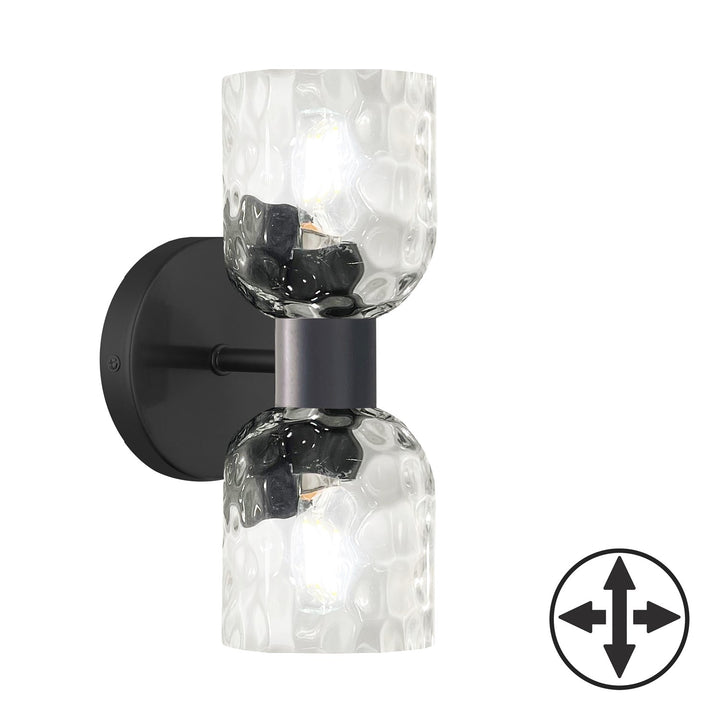 2 Light Matte Black Wall Sconce W/ Clear Water Glass by Dainolite