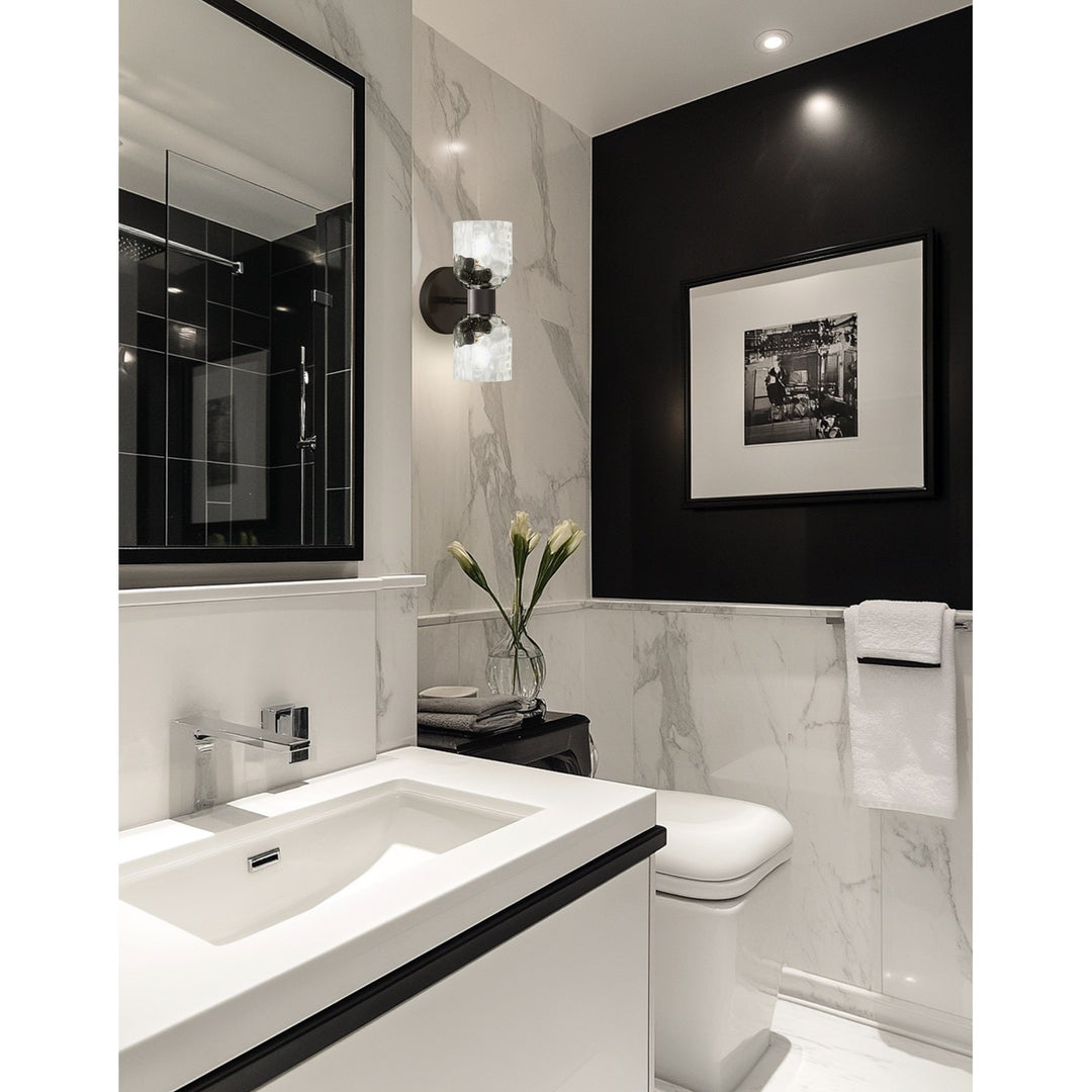 2 Light Matte Black Wall Sconce W/ Clear Water Glass