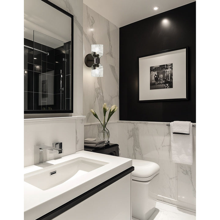 2 Light Matte Black Wall Sconce W/ Clear Water Glass