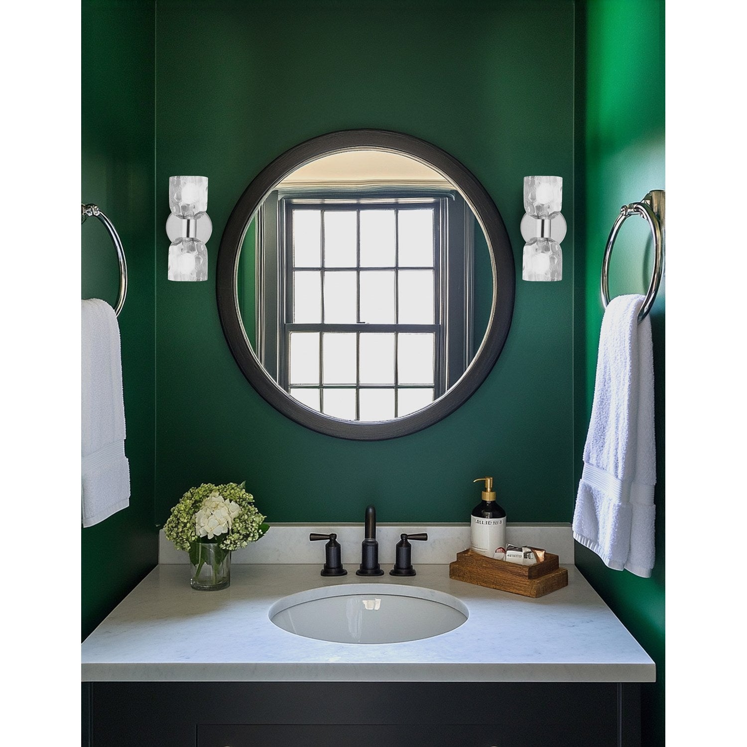 2 Light Polished Chrome Wall Sconce W/ Clear Water Glass