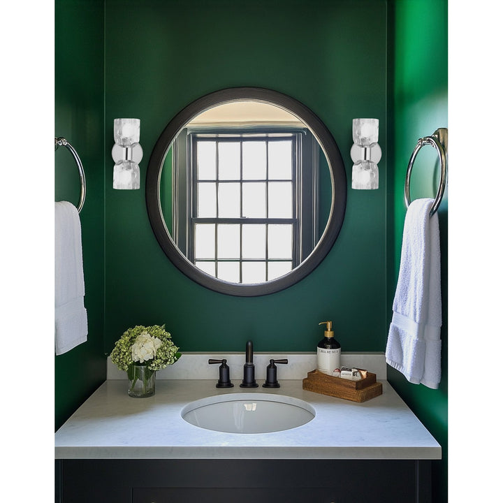 2 Light Polished Chrome Wall Sconce W/ Clear Water Glass