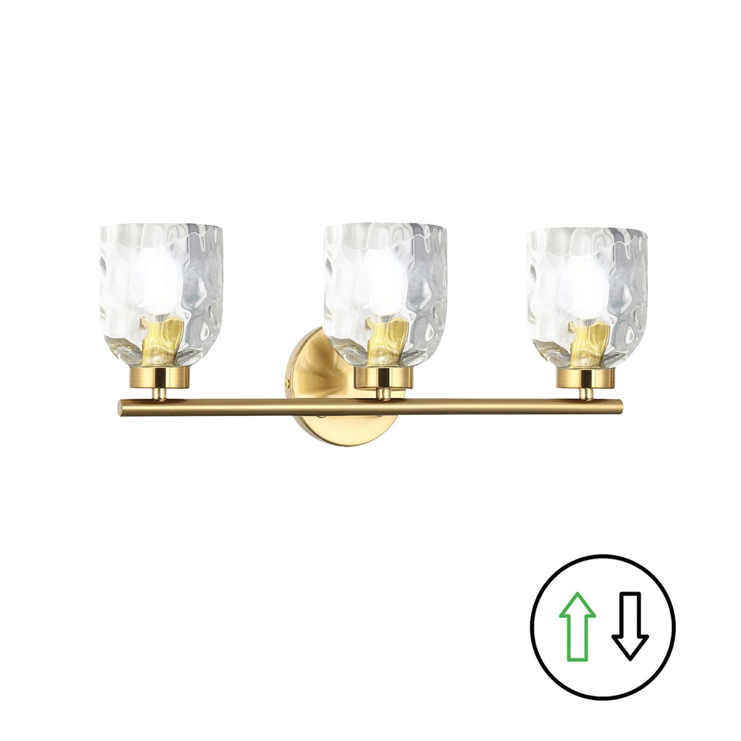 3 Light Aged Brass Vanity W/ Clear Water Glass by Dainolite