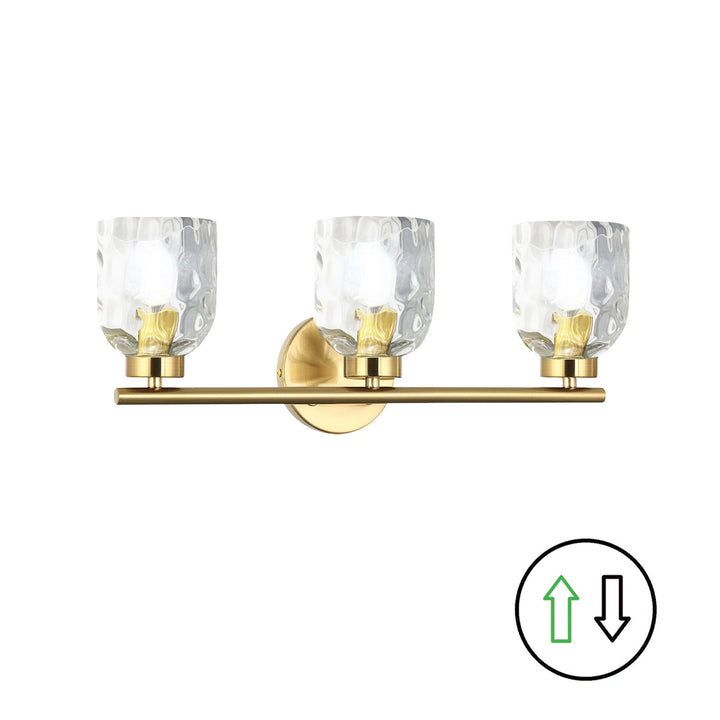 3 Light Aged Brass Vanity W/ Clear Water Glass by Dainolite