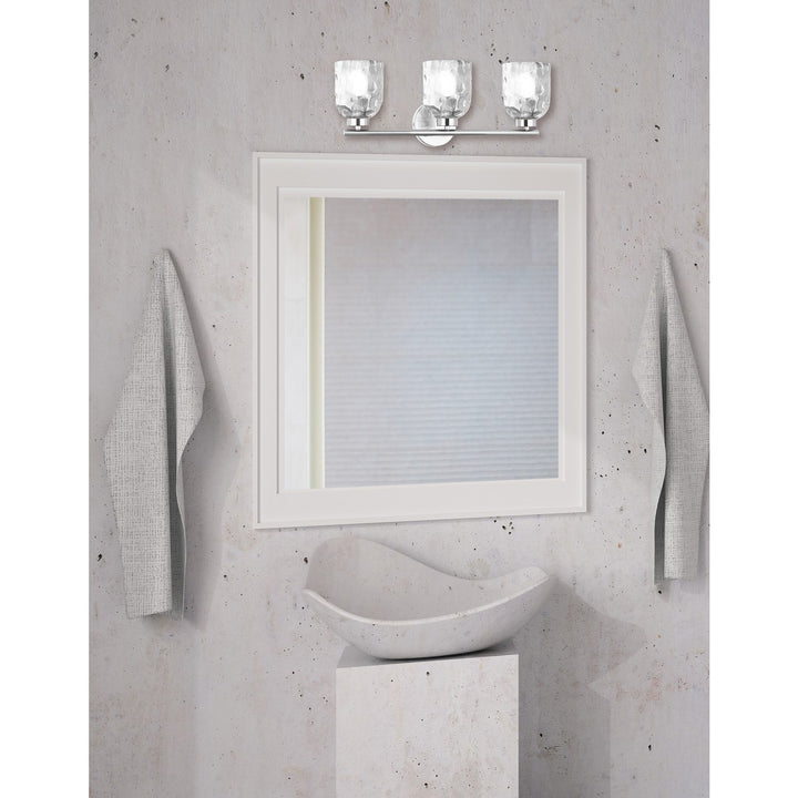 3 Light Polished Chrome Vanity W/ Clear Water Glass