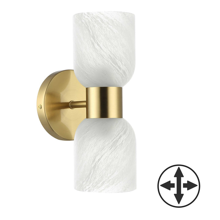2 Light Wall Sconce, Aged Brass W/ Faux Alabaster by Dainolite