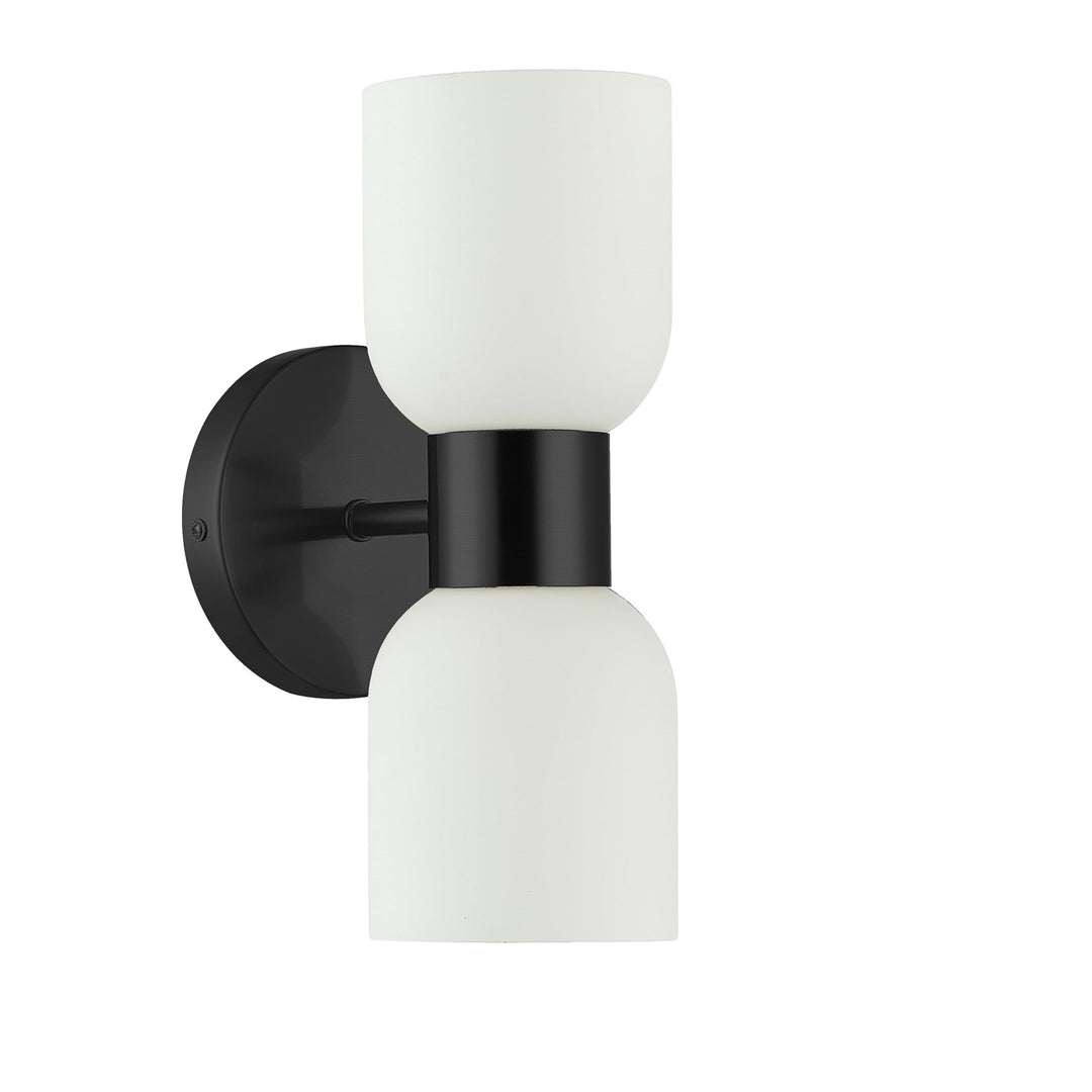 2 Light Matte Black Wall Sconce W/ Opal Glass by Dainolite