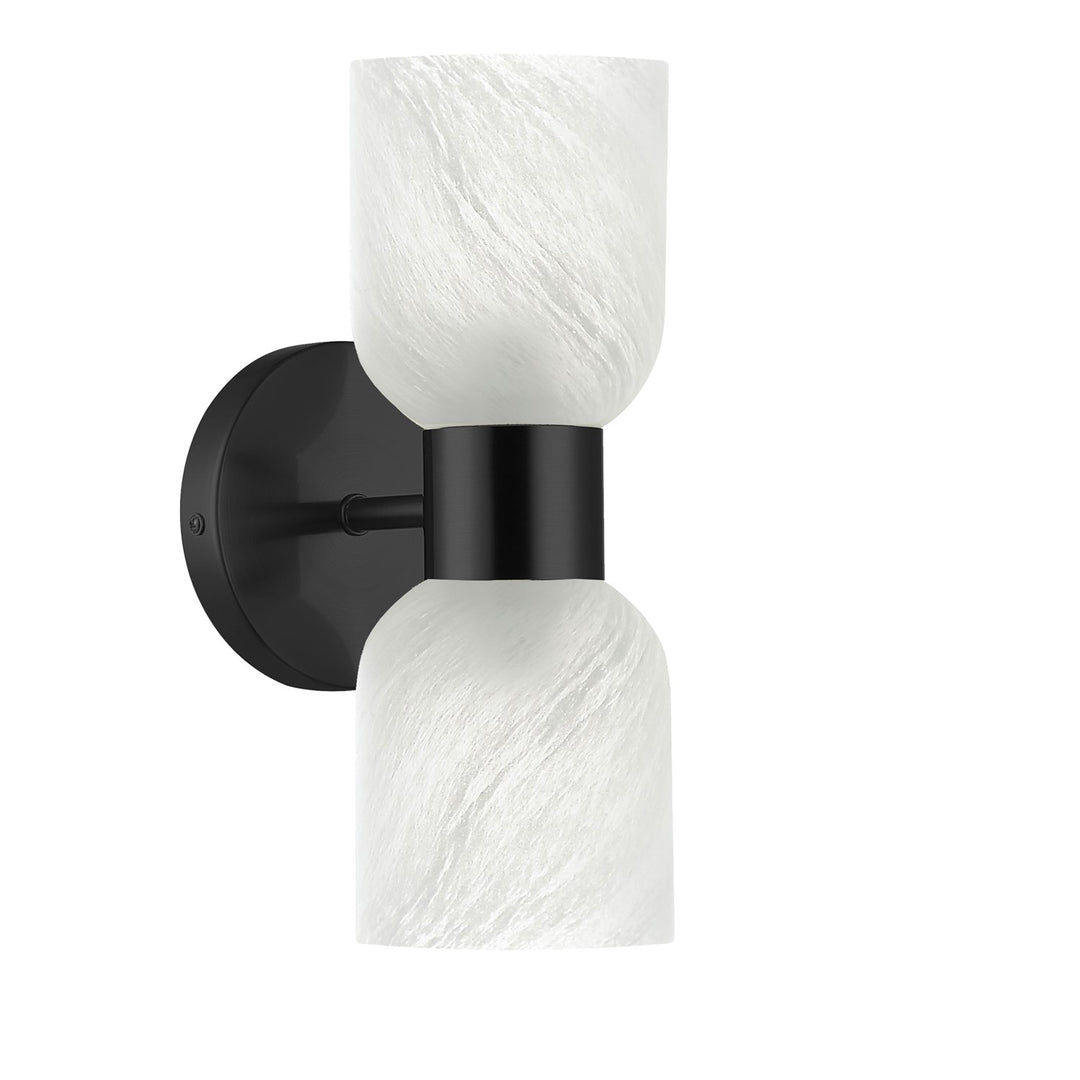 2 Light Matte Black Wall Sconce W/ Opal Glass