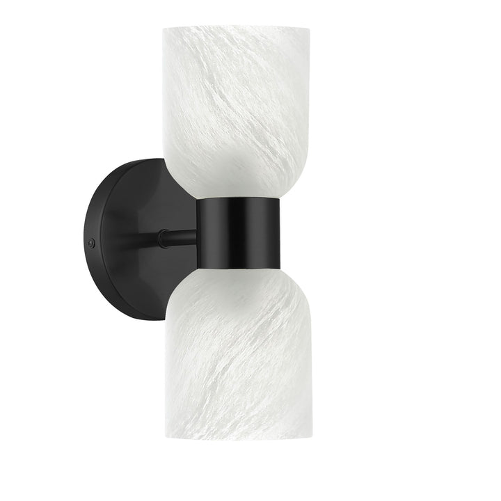 2 Light Matte Black Wall Sconce W/ Opal Glass