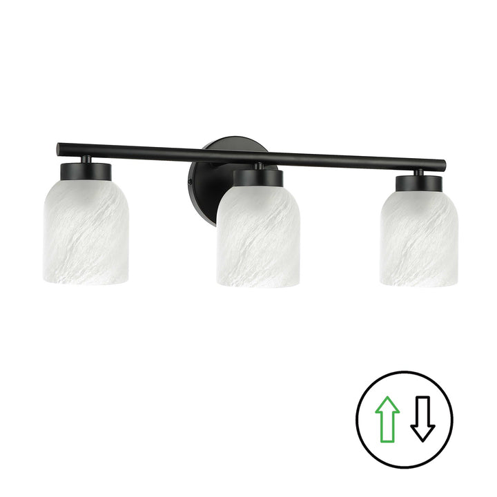3 Light Vanity, Matte Black W/ Faux Alabaster by Dainolite