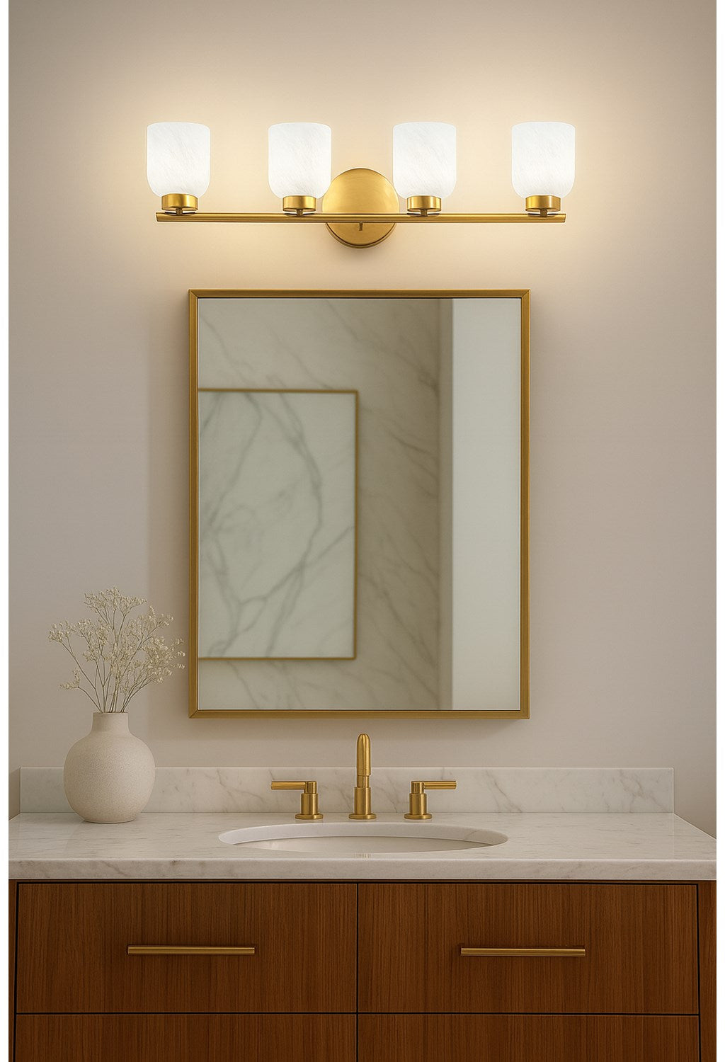 4Lt Vanity, Aged Brass W/ Faux Alabaster