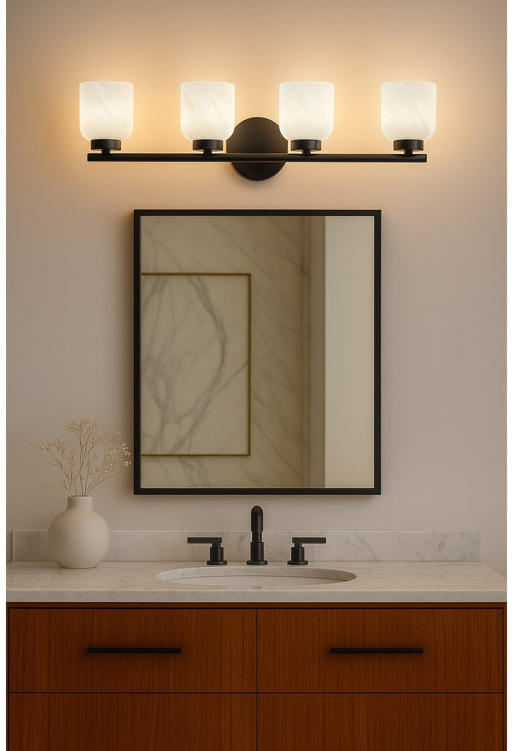 4Lt Vanity, Matte Black W/ Faux Alabaster