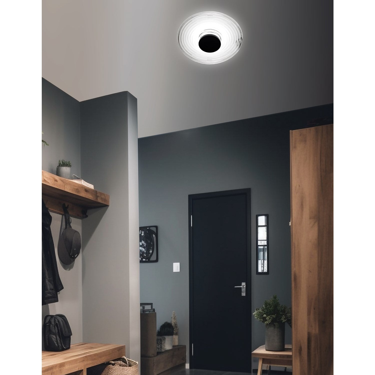 12W Wall Sconce Matte Black With Clear Rippled Glass