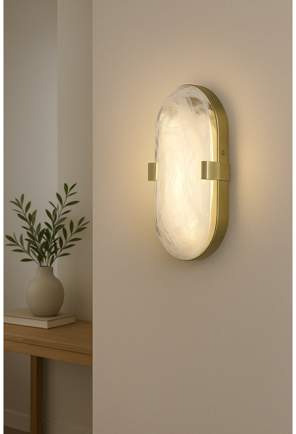 15W Aged Brass Wall Sconce With Alabaster Glass