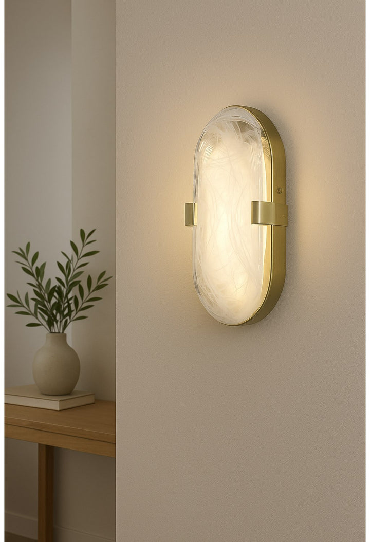 15W Aged Brass Wall Sconce With Alabaster Glass