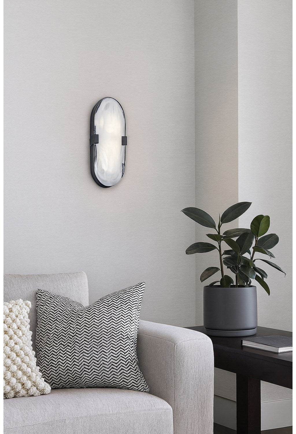 15W Matte Black Wall Sconce With Alabaster Glass