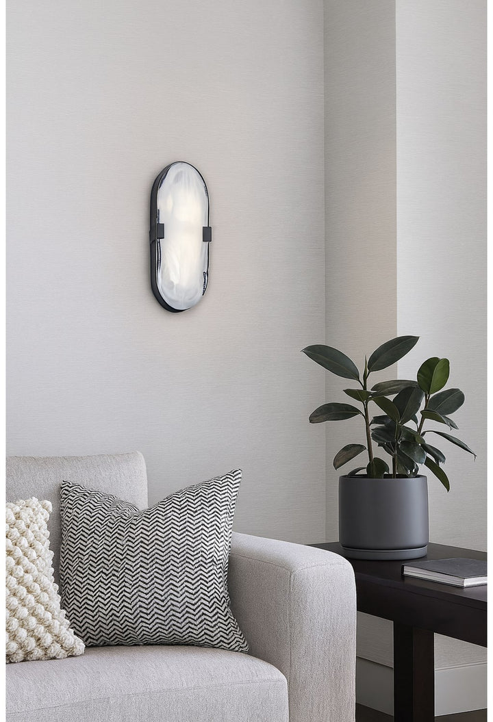 15W Matte Black Wall Sconce With Alabaster Glass