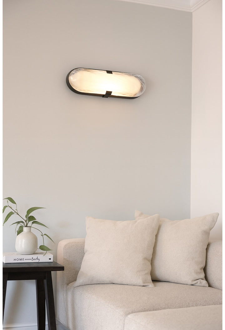 20W Wall Sconce Matte Black With Alabaster Glass