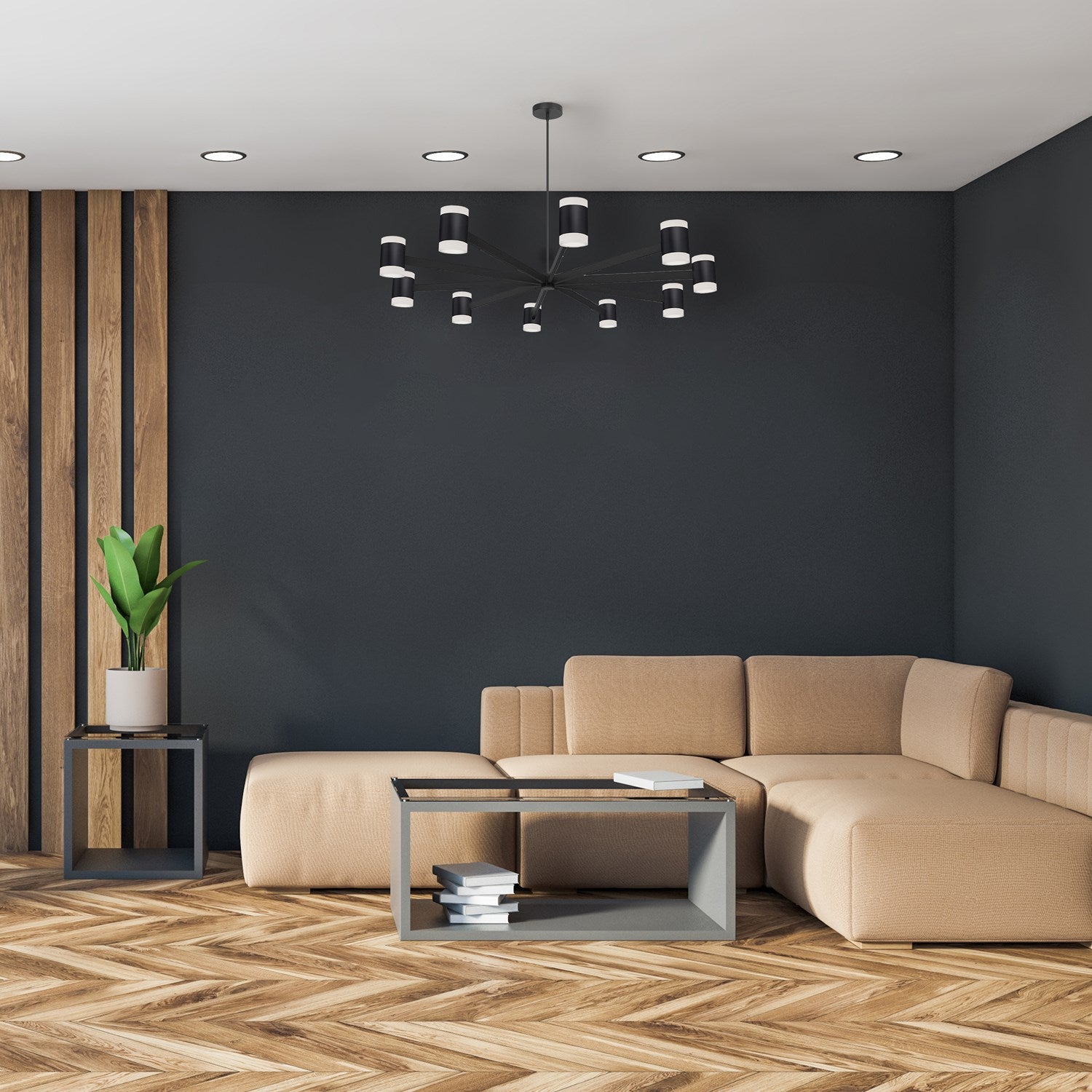 84W Chandelier, Matte Black W/ Frosted Acrylic Diffuser