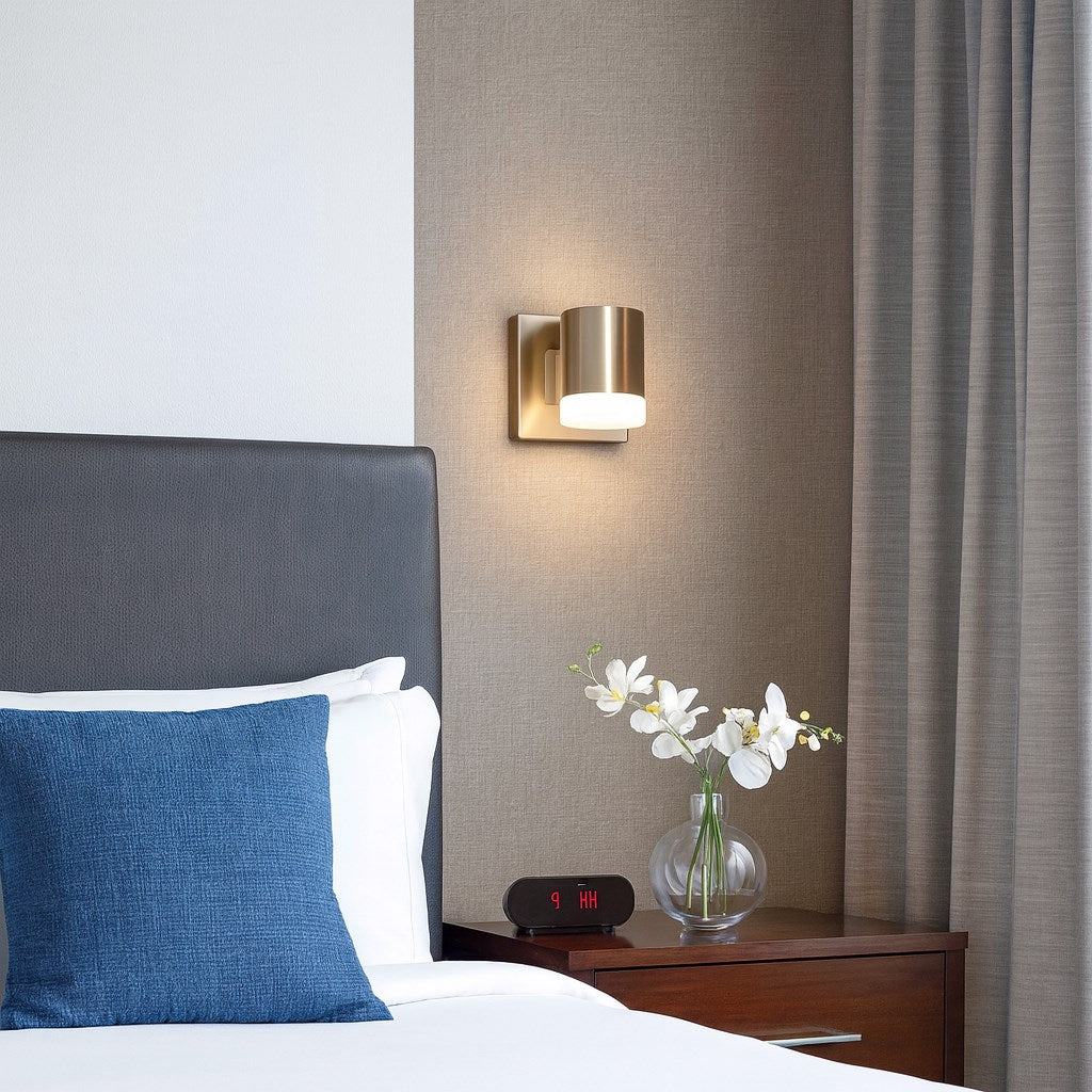 7W Wall Sconce, Aged Brass W/ Frosted Acrylic Diffuser