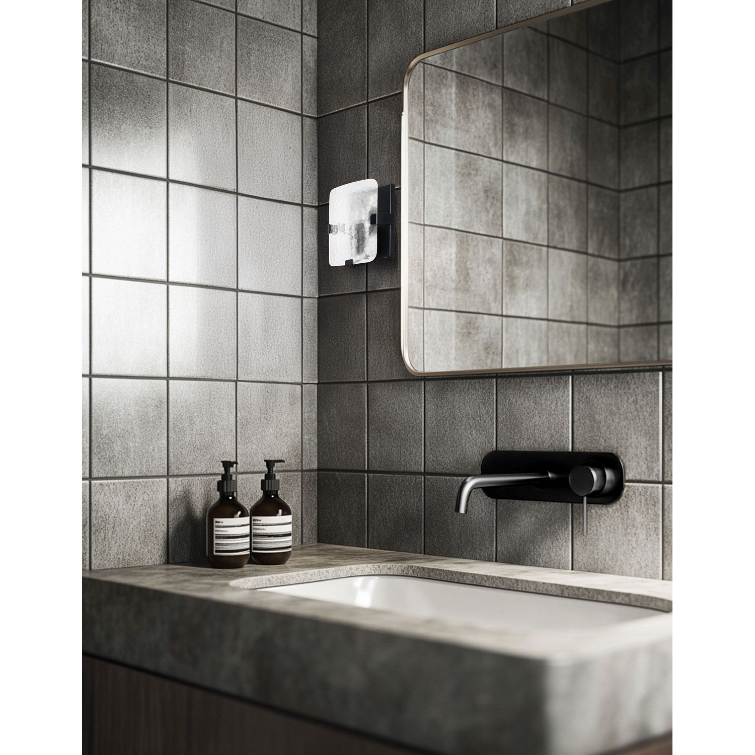 1 Light Wall Sconce In Matte Black W/ Clear Textured Glass