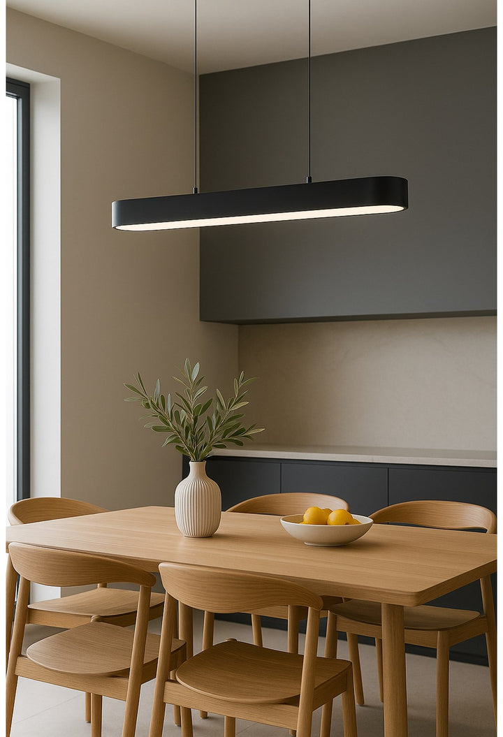 50W Matte Black Horizontal Pendant W/ Faux Alabaster