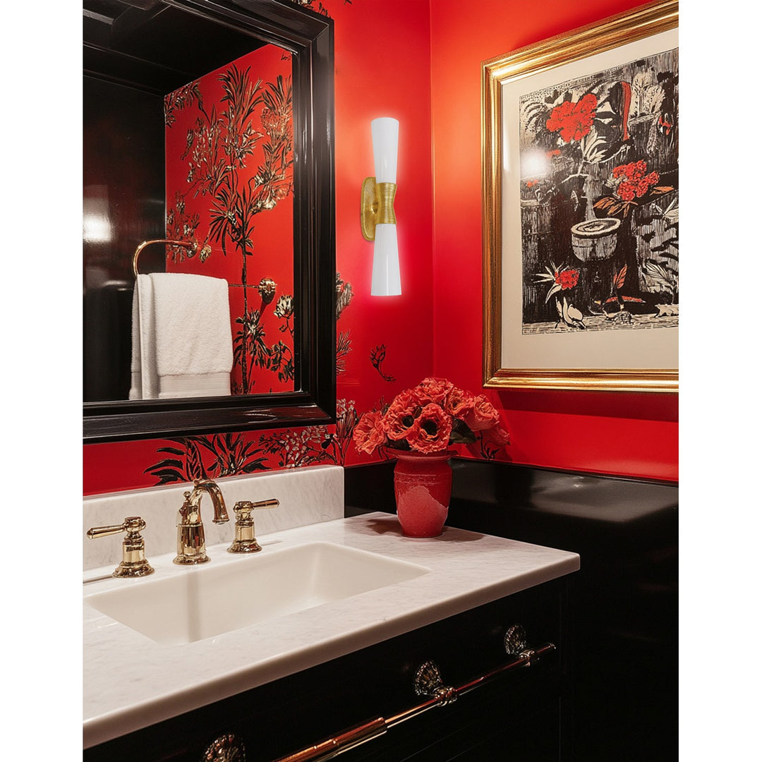 2 Light Wall Sconce In Gold W/ Opal Glass