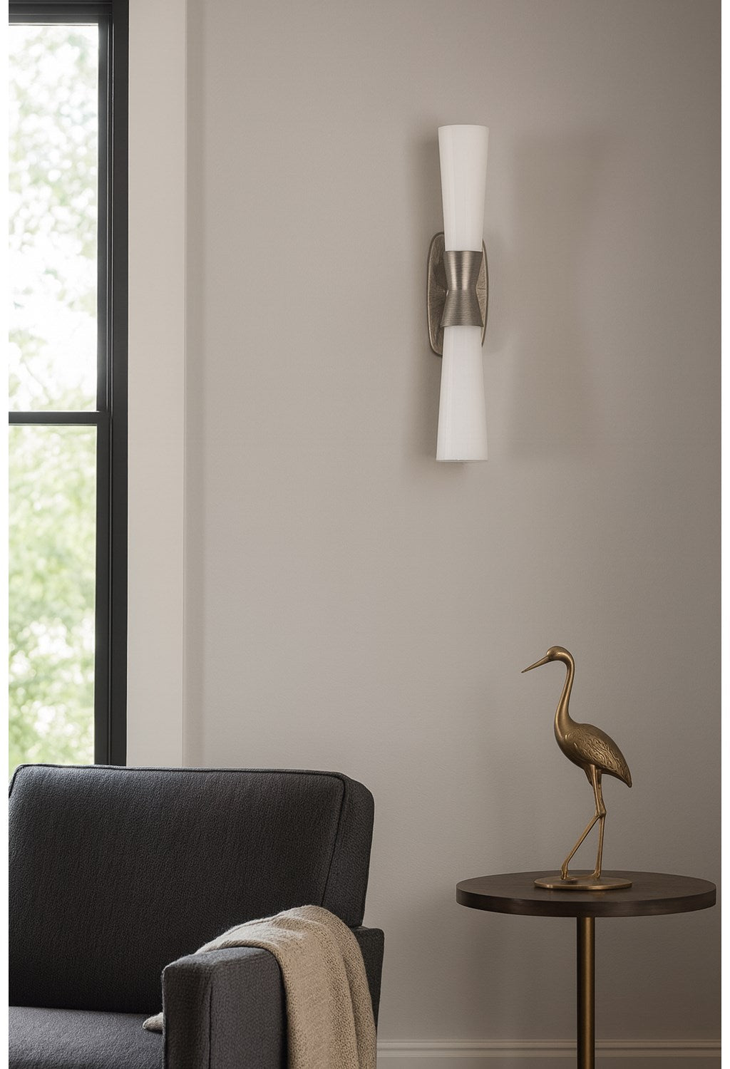 2 Light Wall Sconce In Silver W/ Opal Glass