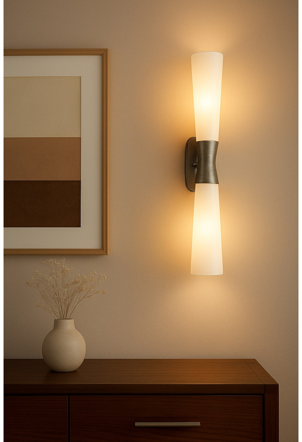 2 Light Wall Sconce In Silver W/ Opal Glass