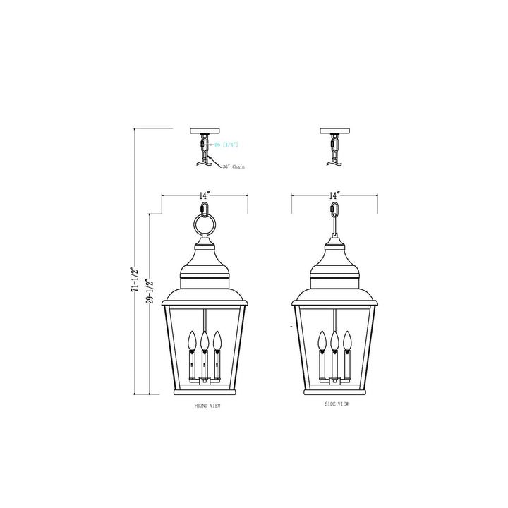4 Light Outdoor Chain Mount Ceiling Fixture