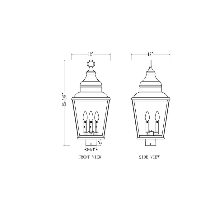 3 Light Outdoor Post Mount Fixture