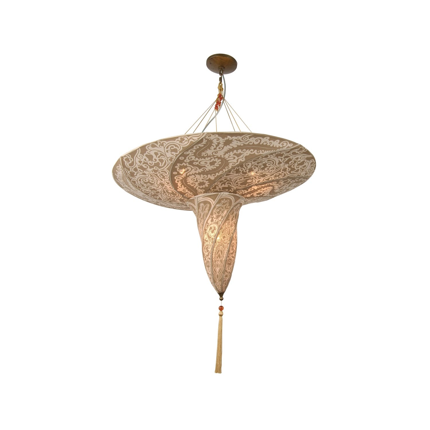 4-Light Beige Fabric Pattern Chandelier With A Bronze Frame by Bethel
