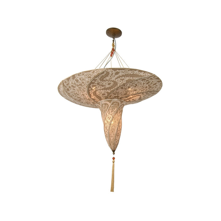 4-Light Beige Fabric Pattern Chandelier With A Bronze Frame by Bethel